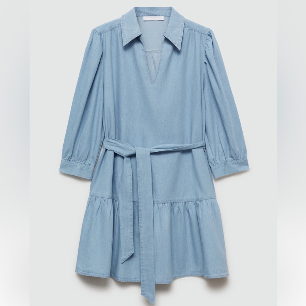 Mango Blue Bow Short Dress - Picture 1 of 4